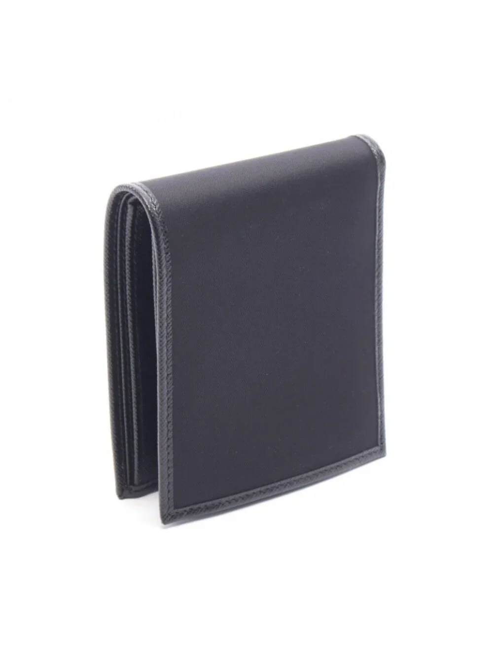 Prada Bifold Wallet Sasaffiano Metal Black Nylon Saffiano Leather Triangle Logo